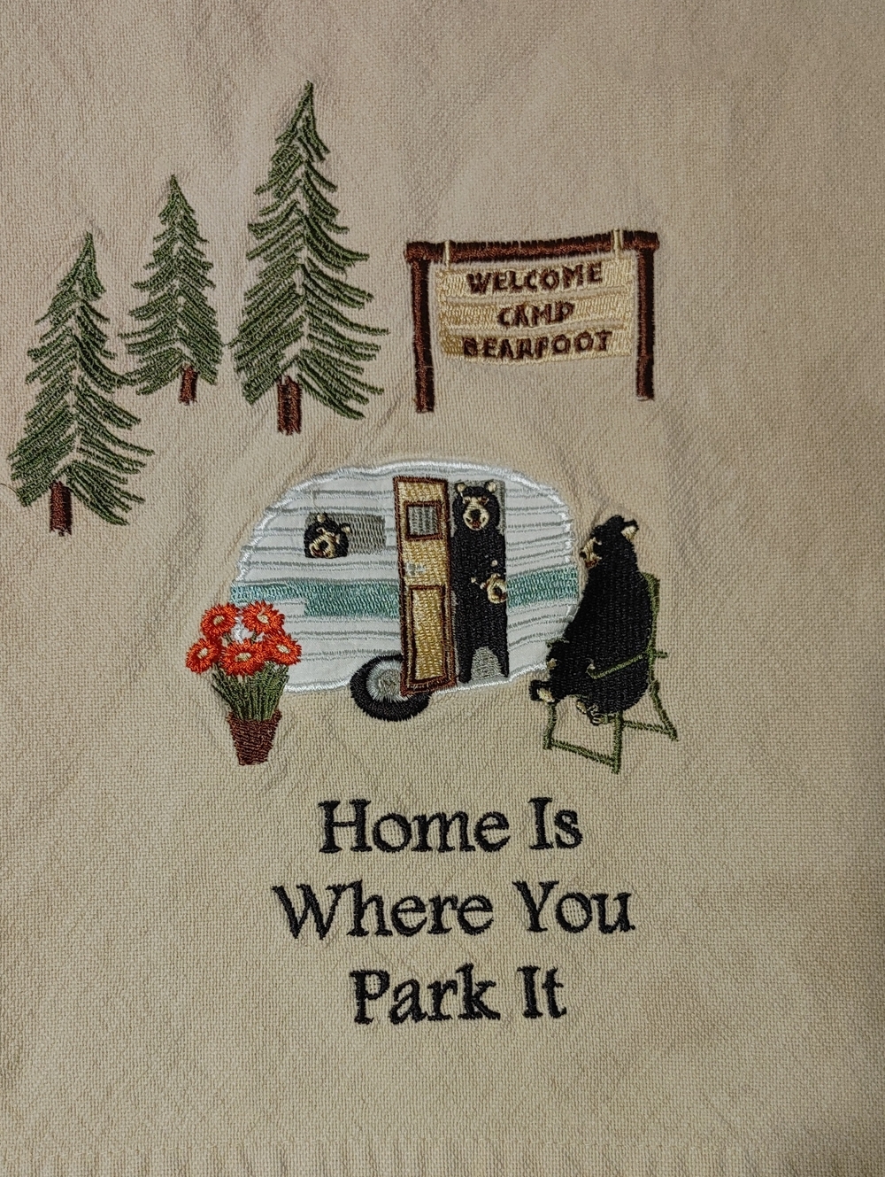 Source Unknown Beige Camper Embroidered Wall Accent with Bears and Trees